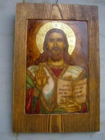Icoana pictata pe lemn vechi Iisus de la P.f.a. Iancu Steluta