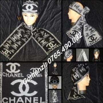 Set fes + fular negru gri Chanel