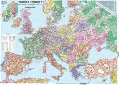 Harta de perete politica si rutiera cu coduri postale Europa