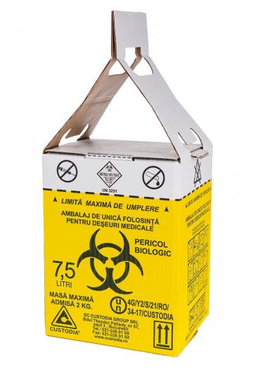 Cutii carton pentru deseuri infectioase 7.5 l, cu sac galben de la Medaz Life Consum Srl