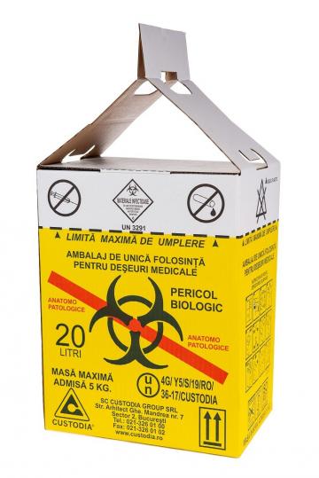 Cutii carton pentru deseuri anatomo 20 litri, cu sac galben de la Medaz Life Consum Srl