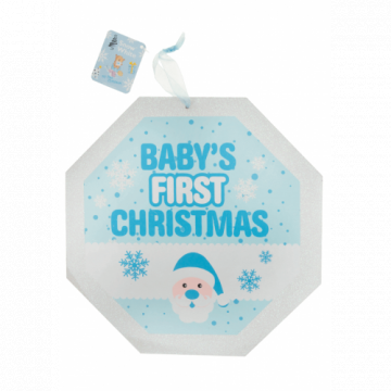 Placuta decorativa bleu cu sclipici Baby's first Christmas