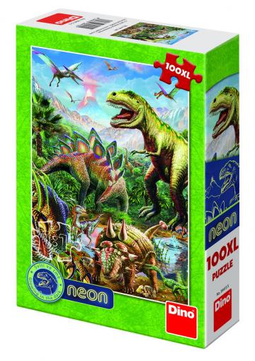 Puzzle XL - Lumea dinozaurilor neon (100 piese) de la A&P Collections Online Srl-d