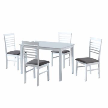 Set masa cu scaune dining, MDF alb/material textil gri