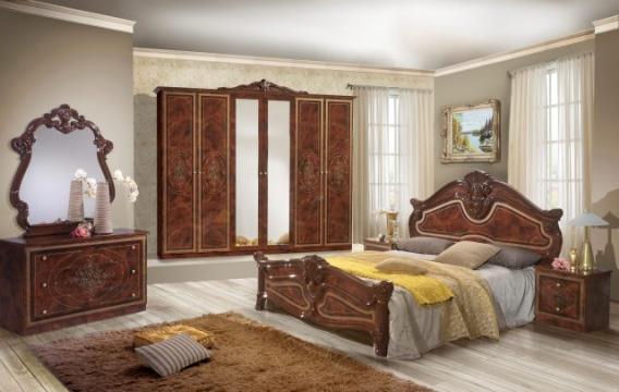 Dormitor Amalfi, Nuc, pat 160x200 cm, dulap cu 6 usi de la CB Furniture Srl