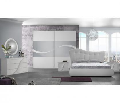 Dormitor Mabel, alb, pat 160x190 cm dulap cu 2 usi culisante