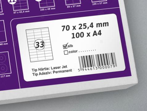Etichete autoadezive A4, 70 x 25.40 mm, 33 etichete / coala de la Label Print Srl