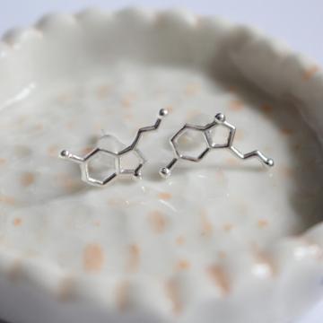 Cercei din argint cu molecula serotoninei de la Raw Jewellery Srl