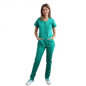 Costum medical verde chirurgical, bluza cu fermoar cambrata
