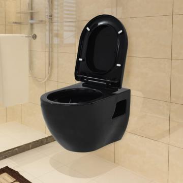 Vas de toaleta cu montare pe perete, ceramica, negru de la Vidaxl