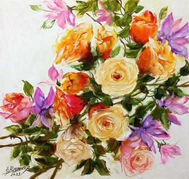 Pictura trandafiri, ulei pe panza de la Gallery Art Bissinger Srl
