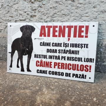 Placa avertizare Cane Corso - Caine care iubeste de la Arhi Ecus Srl