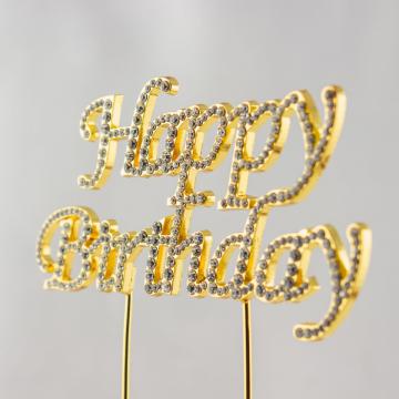 Topper cake Happy Birthday - stras auriu