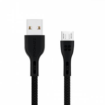 Cablu date Promate Powerbeam-M, microUSB, USB-A, Negru de la Sanito Distribution Srl