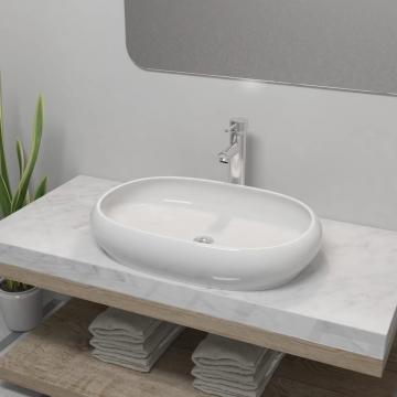 Chiuveta de baie cu robinet mixer, ceramic, oval, alb de la VidaXL