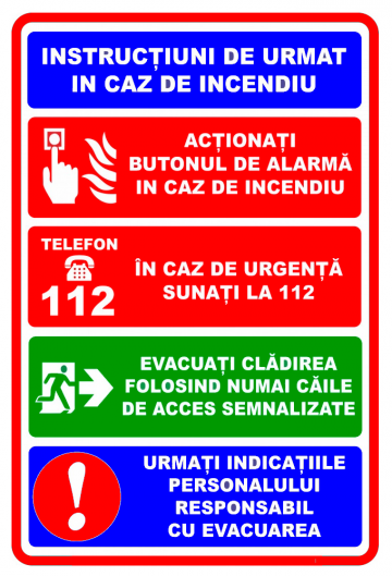 Indicator pentru instructiuni de urmat in caz de incendiu