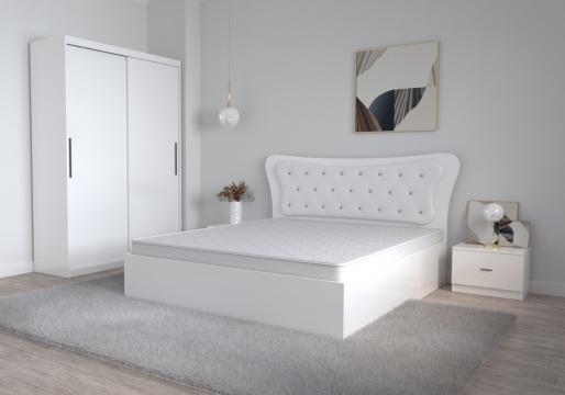 Dormitor Dante alb cu pat matrimonial 160 cm x 200 cm de la Wizmag Distribution Srl