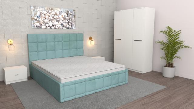 Dormitor Regal turcoaz alb cu dulap 3 usi alb, pat