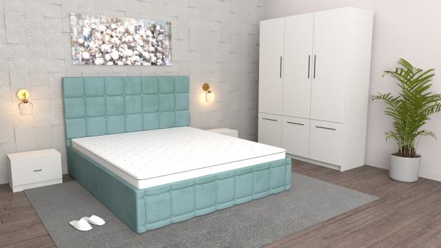 Dormitor Regal turcoaz alb cu dulap David alb, pat de la Wizmag Distribution Srl