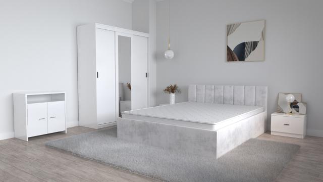 Set dormitor Oliver alb cu pat tapitat alb murdar dressing 3 de la Wizmag Distribution Srl