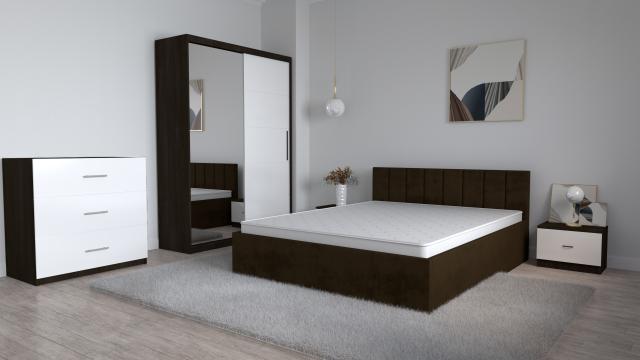 Set dormitor Oliver Magia cu pat tapitat maro inchis de la Wizmag Distribution Srl