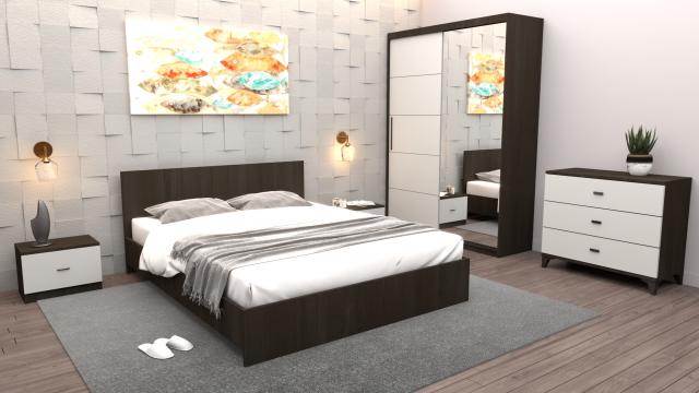 Set dormitor Tania wenghe + alb pat 160 cm x 200 cm