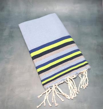 Prosop plaja Fouta | Tunis | blue cu dungi lime 200 x 100 cm de la Tradizan