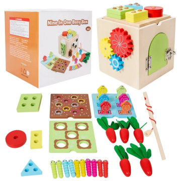 Jucarie Cub educativ, centru activitati Montessori, 9 in 1