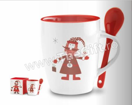 Cana si lingurita din ceramica, motive de iarna de la Thegift.ro - Cadouri Online