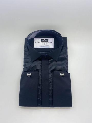 Camasa neagra cu guler papion si designe 3D pe material de la Narman - Tuxedo
