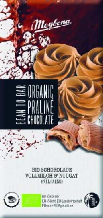 Ciocolata cu lapte si crema de praline, bio, 100g, Meybona