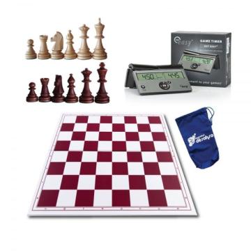 Set turneu sah Piese lemn Staunton 6 + Tabla PVC + ceas DGT de la Chess Events Srl