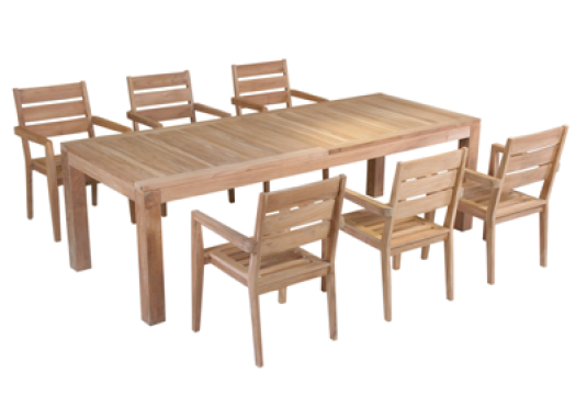 Set mobilier bistro din lemn masiv de tec cu finisaj natural de la Kalina Textile SRL