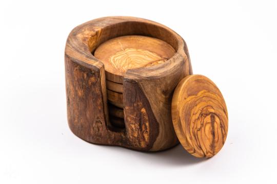 Set suport pahare Rustic din lemn de maslin