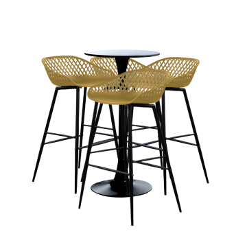Set bar/cafenea, masa neagra 60x101cm si patru scaune Raki