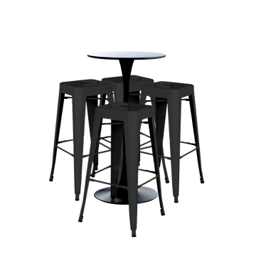 Set bar/cafenea, masa neagra 60x101cm si patru scaune Raki