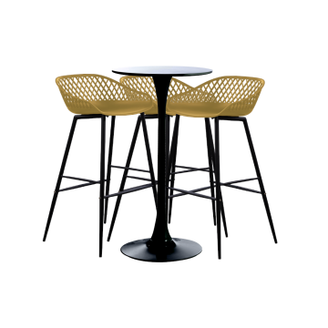 Set bar/cafenea, masa neagra 60x101cm si trei scaune Raki