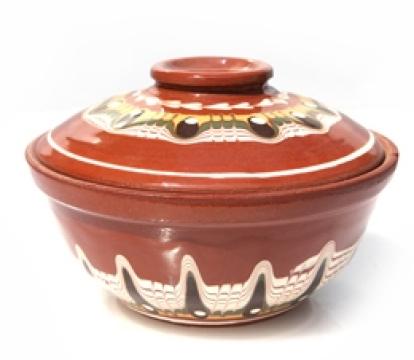 Oala ceramica/lut cu capac pentru cuptor Raki, 450ml, Troian