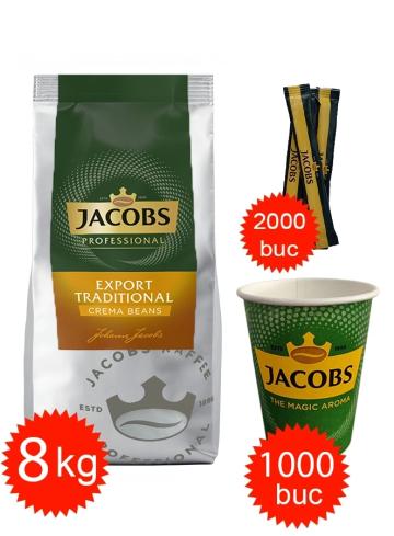 Cafea Jacobs Export Traditional, pahare 8oz Jacobs si zahar