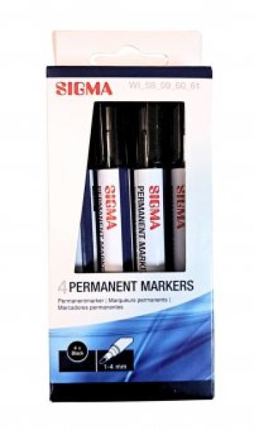 Marker negru permanent Sigma, set de 4 bucati