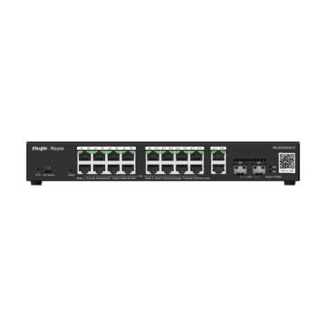 Switch 16 porturi PoE+, 2 porturi GE, 2 porturi SFP, Gigabit