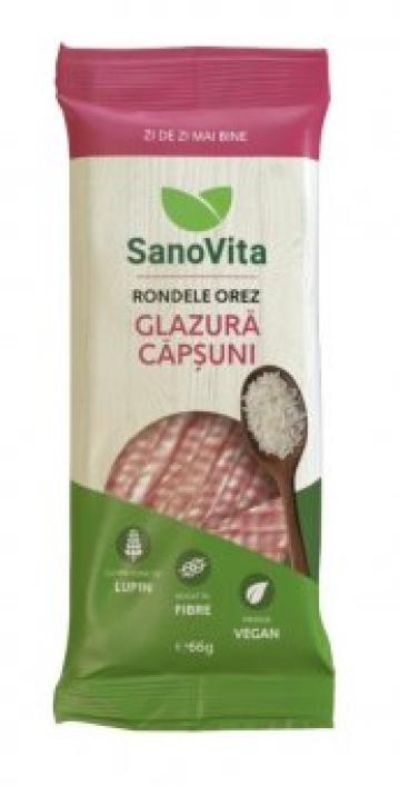 Rondele din orez cu glazura capsuni SanoVita 66 g de la Supermarket Pentru Tine Srl