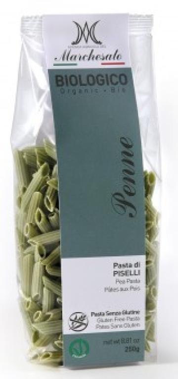 Penne din mazare verde fara gluten, bio, 250g Marchesato