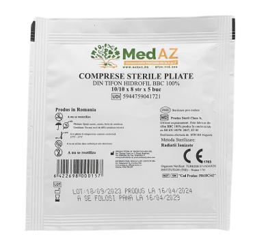 Comprese tifon sterile, impaturite 10 x 10 cm x 8 straturi de la Medaz Life Consum Srl