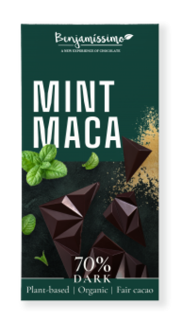 Ciocolata neagra 70% cu menta si maca bio 60g Benjamissimo de la Supermarket Pentru Tine Srl