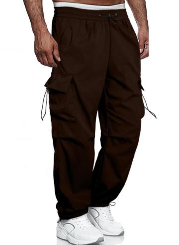 Pantaloni largi, sport, cu buzunare pentru barbati maro de la Molifag Srl