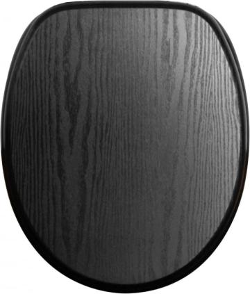 Capac WC rotund negru, din lemn, cu Soft close, 42x37.7 cm