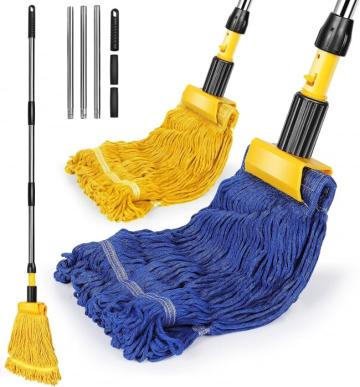 Mop industrial cu 2 capete galben albastru si maner din otel