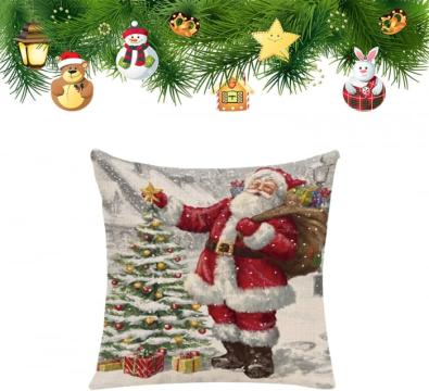 Husa de perna ornamentala 45x45 cm, model Mos Craciun de la Molifag Srl