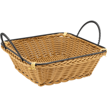 Cos servire paine patrat Raki 18x18cm cu manere, maro